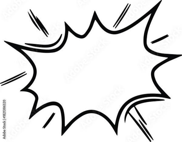 Fototapeta A bold, high-contrast vector icon of an empty speech or burst bubble, rendered in a classic comic book and pop art style.