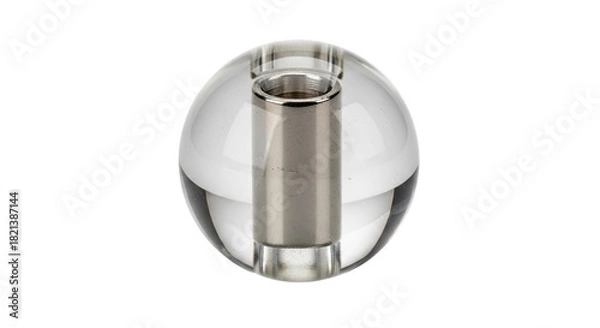 Fototapeta Transparent spherical knob with internal threaded metal insert—acrylic or glass body, used decoratively or functionally in furniture or equipment design