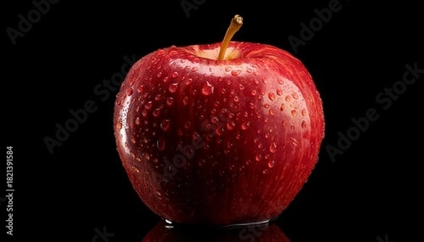Fototapeta Shiny Red Apple With Water Droplets Isolated Against A Black Background Fresh And Enticing Fruit