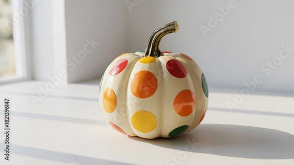 Fototapeta Polka dotted white pumpkin on clean surface