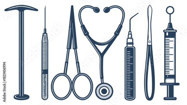 Fototapeta Essential medical tools and equipment for professional healthcare and surgery needs in a clean design