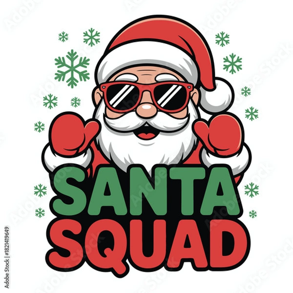 Obraz Cool santa claus with sunglasses and snowflakes for christmas holiday fun isolated on white background, Vector, illustration