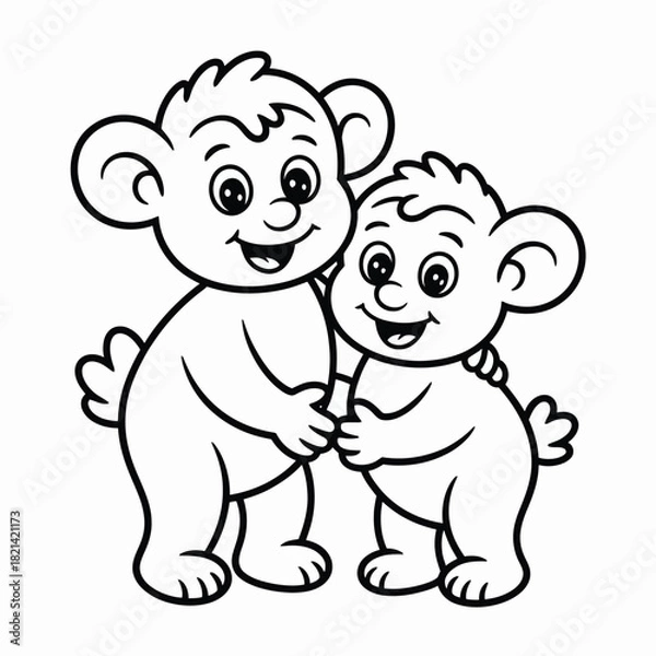 Obraz Two cute cartoon bears hugging each other affectionately, isolated illustration isolated on white background, Vector, illustration