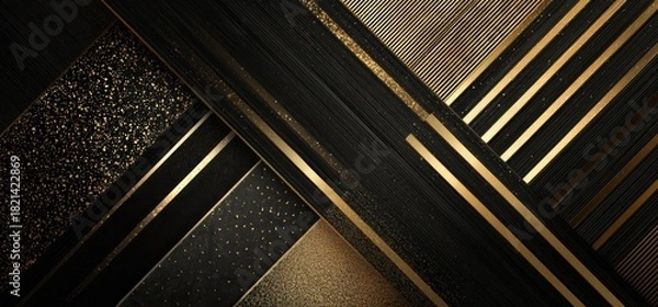 Fototapeta Abstract digital composition of intersecting gold lines & black textures
