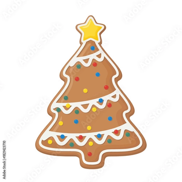 Fototapeta Delightful gingerbread Christmas tree cookie with star, perfect for festive holiday baking projects and seasonal designs, adding warmth and sweetness to any creative work