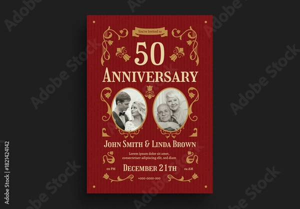 Obraz Red Elegant Wedding Anniversary Invitation