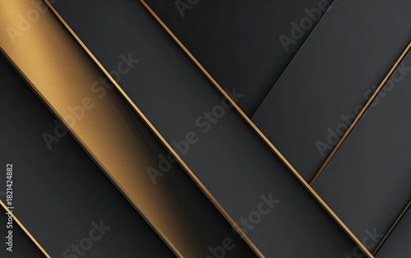 Fototapeta Abstract design with overlapping dark grey shapes and gold accents for elegance