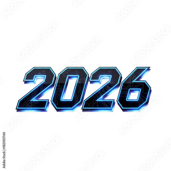 Obraz Dynamic 2026 year number in glowing blue digital style, perfect for representing future technology, innovation, and the anticipation of upcoming events and milestones