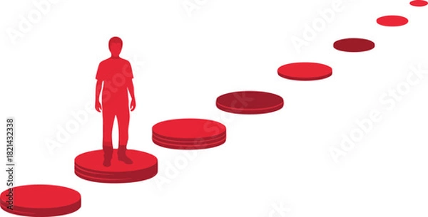 Fototapeta Ascending Steps Path to Success with a Silhouette on Circular Platforms