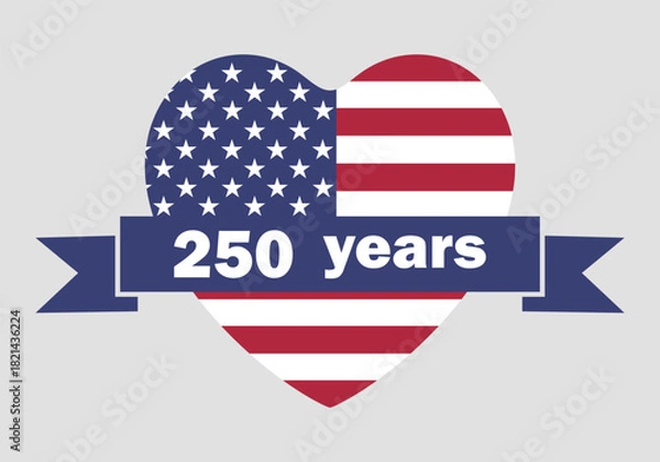 Obraz 250 years Anniversary card design. 250th anniversary sticker, label, tag, badge to celebrate Independence Day of America on 4th July