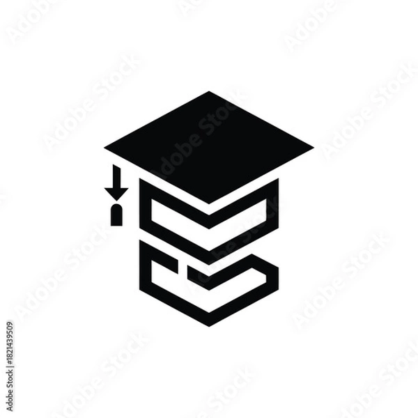 Obraz Modern graduation cap icon with abstract geometric design and tassel on white isolated on white background, Vector, illustration
