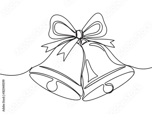 Obraz Minimalist Continuous Line Art of Two Holiday Bells and Ribbon Bow