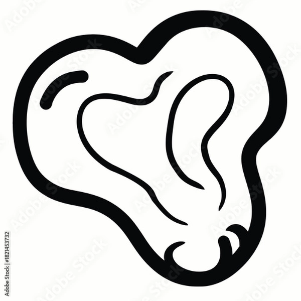 Fototapeta Stylized cartoon ear illustration with thick black outlines and simple internal details. isolated on white background, Vector, illustration