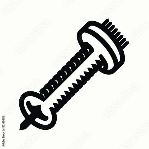 Fototapeta A single isolated black line drawing of a screw on a white background isolated on white background, Vector, illustration
