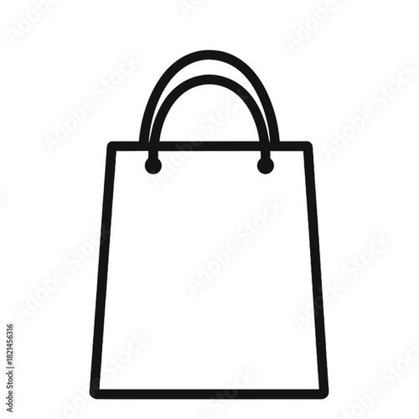 Fototapeta Simple line art icon of a shopping bag with two handles isolated on white isolated on white background, Vector, illustration