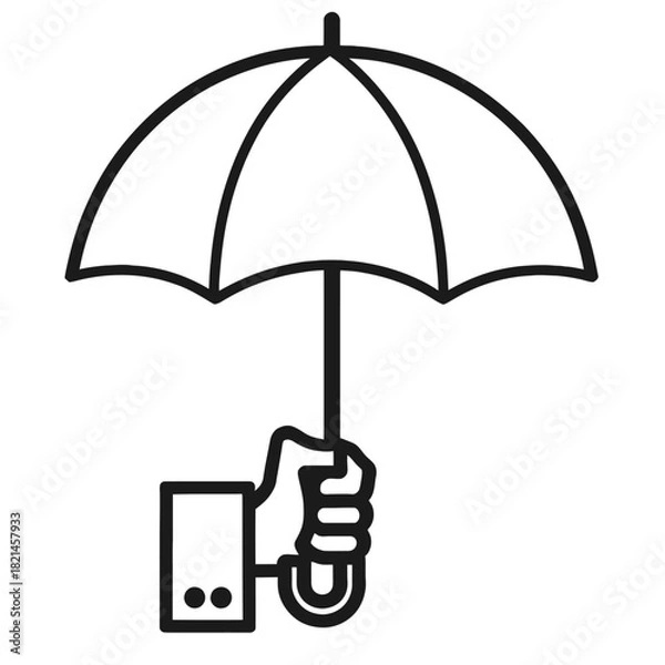 Fototapeta Hand holding an open umbrella icon with simple flat design on white background isolated on white background, Vector, illustration