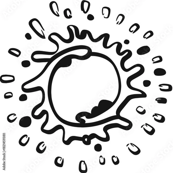 Fototapeta Abstract sunburst doodle with splatters and circles, hand-drawn graphic element isolated on white background, Vector, illustration