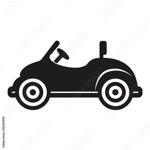 Fototapeta Silhouette of a toy car with steering wheel and wheels, isolated on white isolated on white background, Vector, illustration