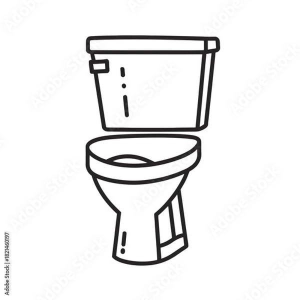Fototapeta Simple outline illustration of a toilet, a bathroom fixture, isolated on white. isolated on white background, Vector, illustration