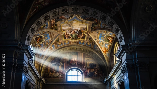 Fototapeta Sunlight Rays Through Church Vaulted Ceiling