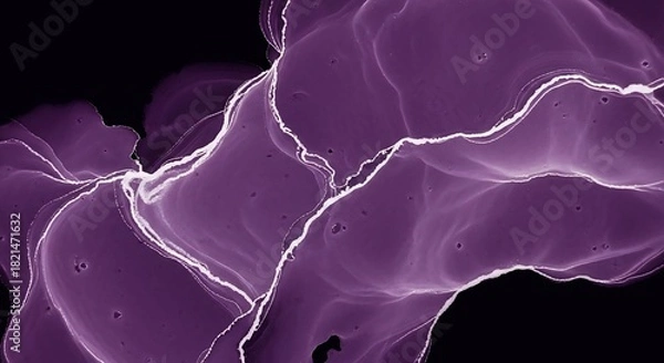 Obraz Abstract flowing purple and white ink on black background