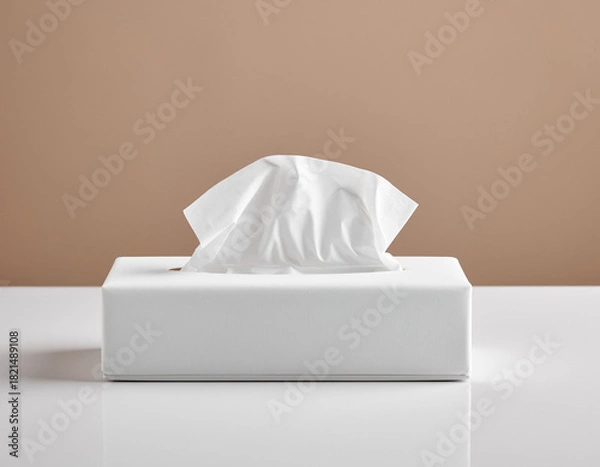 Obraz Elegant White Tissue Box on Warm Beige Background