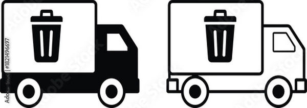 Fototapeta Set of Garbage Truck Icons, Outline and Glyph Styles, Waste Management Disposal Junk Removal Service Symbol, Monochrome Vector Graphic Clipart