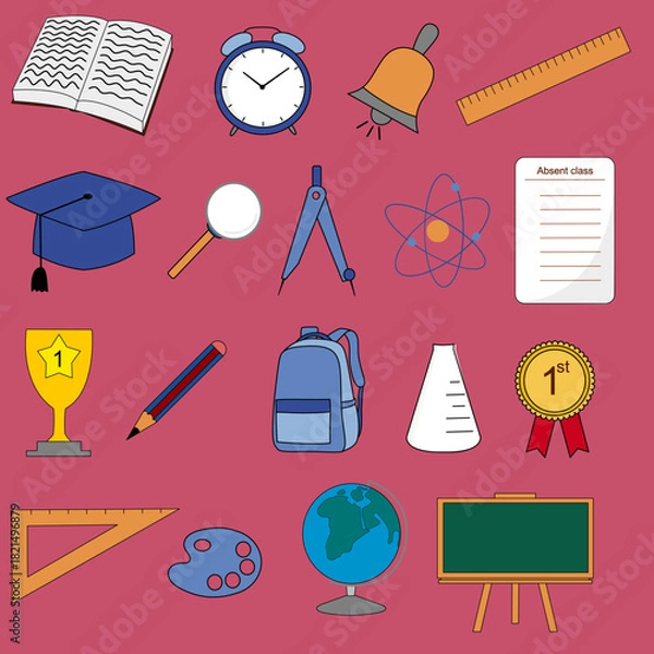 Obraz Back to school doodle set and element vector illustration
