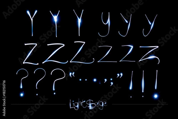 Fototapeta Light Painting Alphabet - Light Serge Font YZ and punctuation