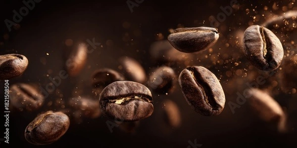 Obraz Roasted Coffee Beans in Mid-Air - Aromatic and Invigorating Still Life.