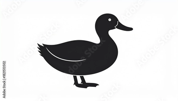 Fototapeta Silhouette of a black duck standing on two legs isolated on a white background, perfect for graphics and design elements