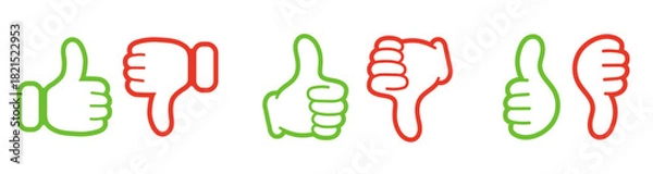 Obraz 評価のマーク。親指を立てたアイコン、親指を下げたアイコン。漫画風のグッドサイン。