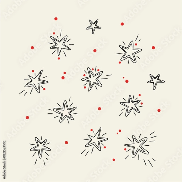 Fototapeta Whimsical hand-drawn stars and dots on a cream background, perfect for festive and celebratory designs