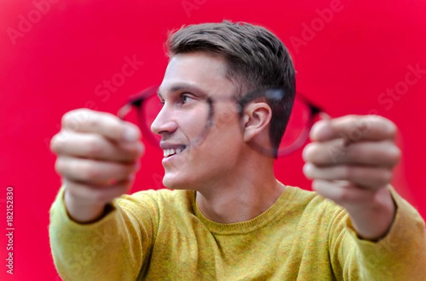 Fototapeta Man on red background