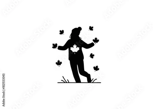 Fototapeta Autumn in Canada Silhouette of a Girl Playing with Maple Leaves