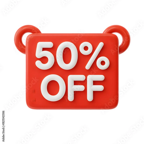 Obraz 50_ Off sale Banner 3d icon in cartoon plastic style minimal isolated on transparent white background, clipping path