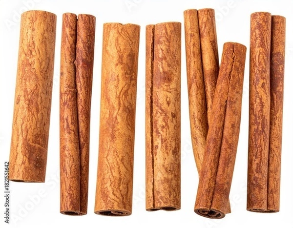 Fototapeta Cinnamon sticks, rolled bark, reddish-brown hue