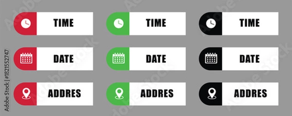 Obraz Time, date, address button for ux,ui design vector. Clock, calender, location icon set vector.