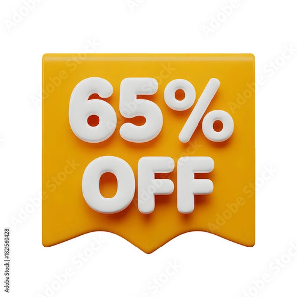 Fototapeta 65_ sale Off Banner 3d icon in cartoon plastic style minimal isolated on transparent white background, clipping path