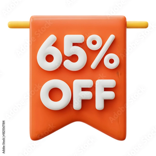 Fototapeta 65_ sale Off Banner 3d icon in cartoon plastic style minimal isolated on transparent white background, clipping path