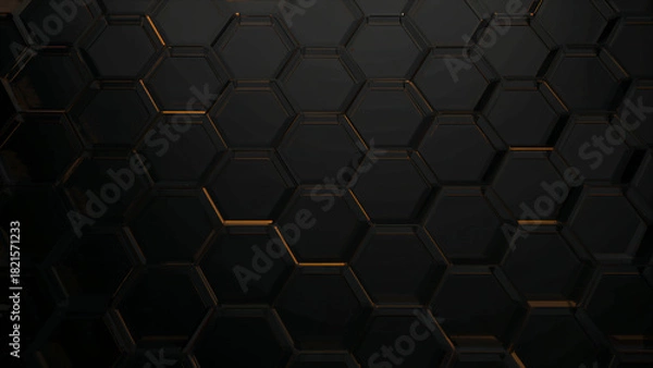 Fototapeta Abstract Black Hexagon Pattern Dark Background with Subtle Gold Highlights