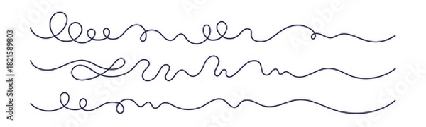 Fototapeta Wavy thread line Curvy set. Editable vector stroke
