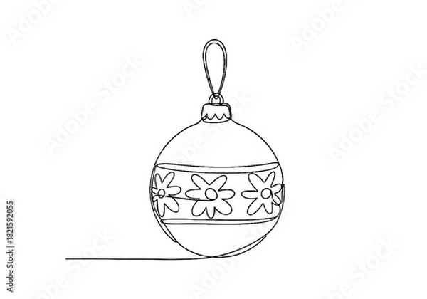 Fototapeta Christmas ornament with floral pattern hanging on string decoration  
