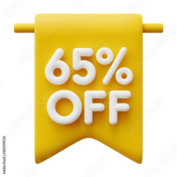 Fototapeta 65_ sale Off Banner 3d icon in cartoon plastic style minimal isolated on transparent white background, clipping path