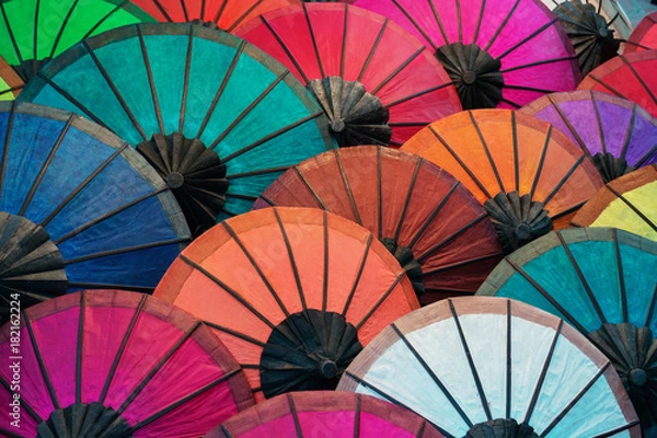 Obraz Colorful traditional paper umbrellas on market. Laos, Luang Prabang