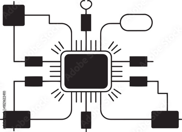 Obraz Microchip Circuit Diagram – Technology Processor Connection Line Art Vector, microchip, circuit, processor
