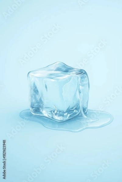 Obraz Melting Ice Cube on Light Blue Background
