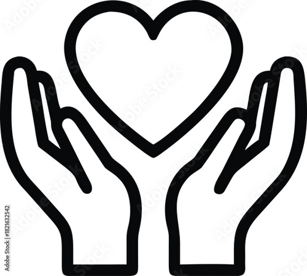 Obraz Hands Holding Heart Icon: Outline Line Art Symbolizing Care, Love, Support, Health, Charity, and Protection for Mental Wellness and Community Design.