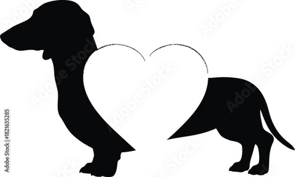 Obraz Dachshund Dog Silhouette with Heart Shape Cut Out Cute Pet Lover Design Vector Illustration