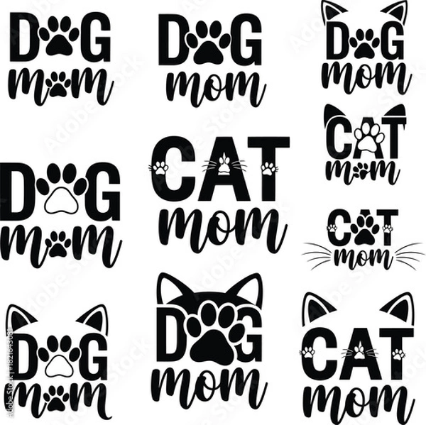 Obraz Dog Cat Mom Graphic Illustration Design Concept Paw Heart Silhouette Animal Pet Lover Modern Creative Element Vector Pattern Bundle